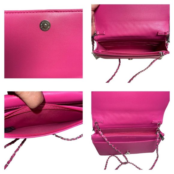 Badgley Mischka Studio Crossbody Purse Hot Pink Quilted Faux Leather Chain NEW - Picture 12 of 16